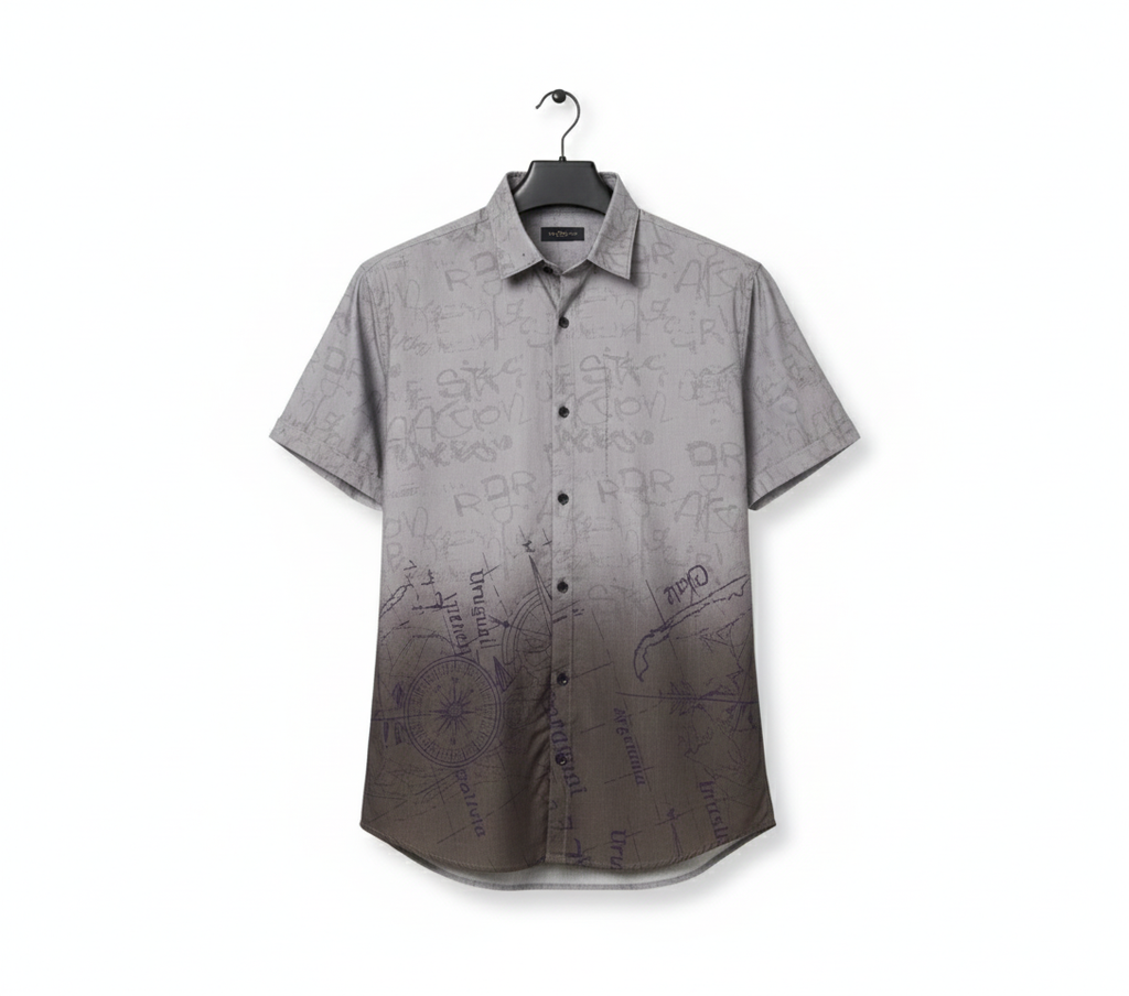 Men's Grey Ombre Travel Map Printed Shirt