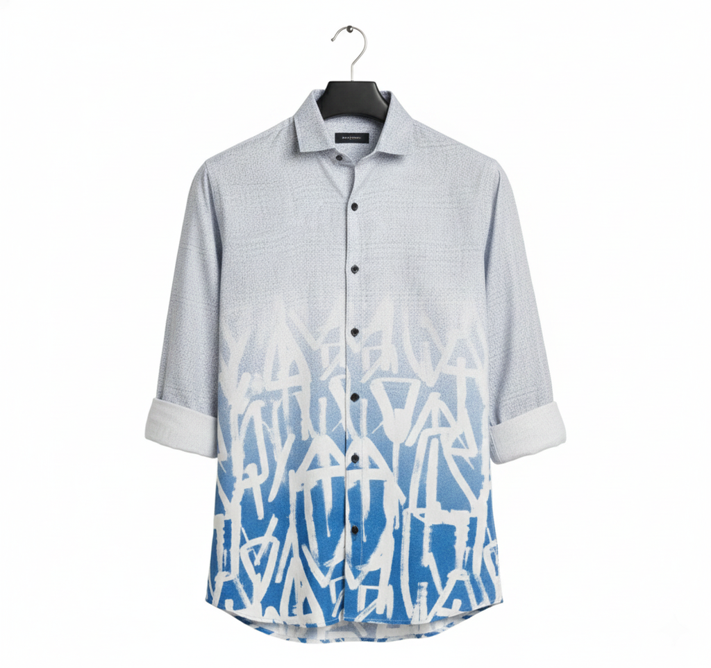 Men's Full-Sleeve Casual Shirt - Blue Graffiti Print