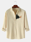 Cream Black Cat Full Sleeves Shirt