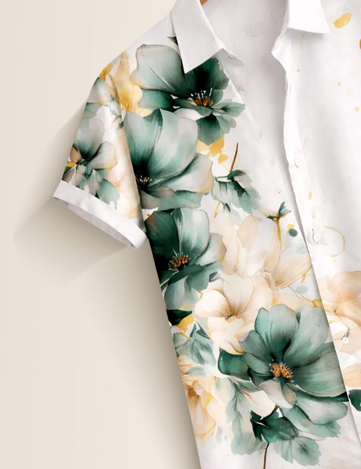 Green Side Flower Printed Men's Shirt - XPST